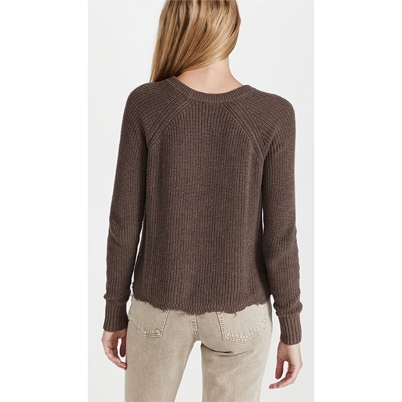 Cotton by Autumn Cashmere Rye Brown Speckled Distressed Scallop Shaker Sweater S - Picture 4 of 12